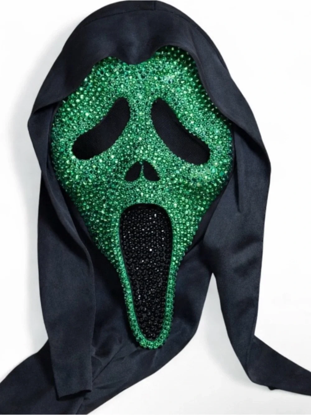 Emerald Green & Jet Black Crystal Sparkly Ghost Face Scream Horror Mask New